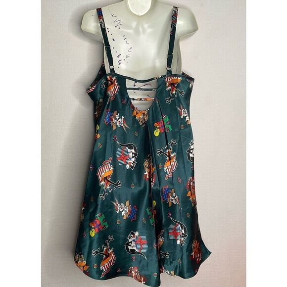 Vintage Looney Tunes Night Dress Gown Satin Chemise Christmas‎ Green M 97’s Y2K - Picture 7 of 9